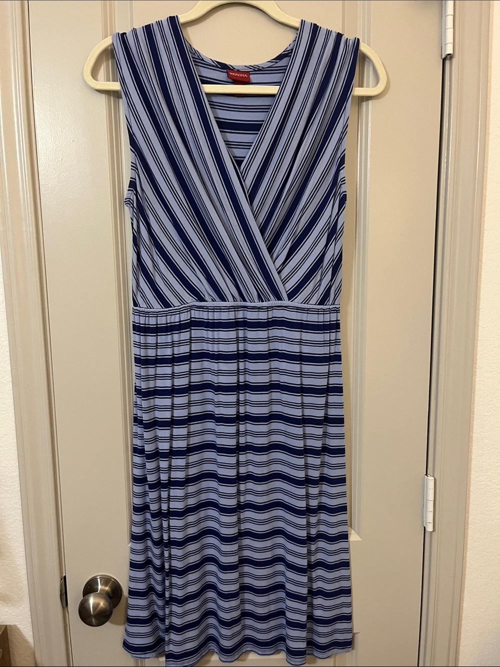 Merona Blue and Navy Striped Sleeveless Wrap-Style Dress